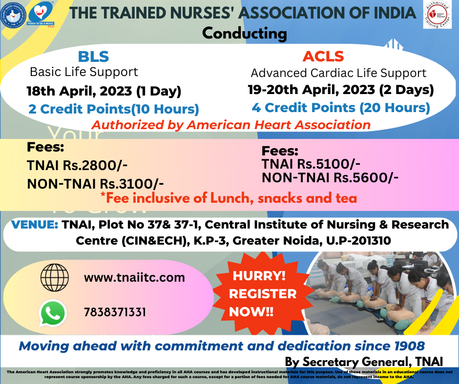 BLS/ACLS Course Schedule at Greater Noida on April 18 and 19-20 April