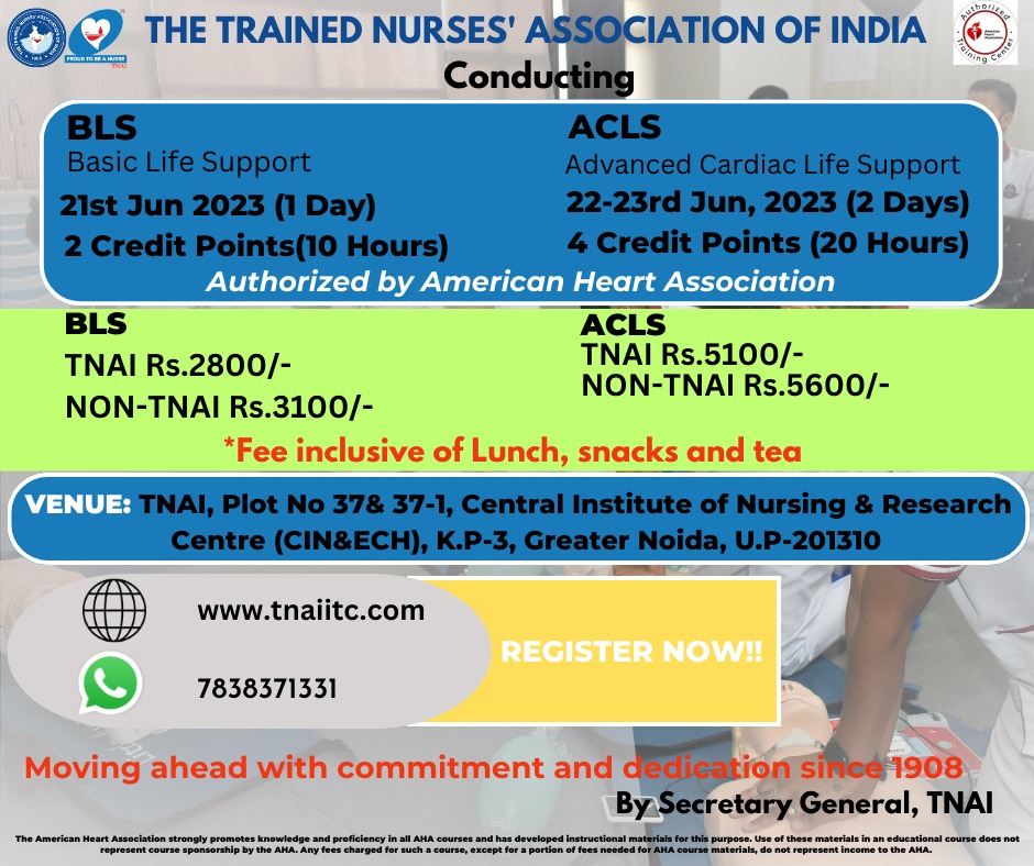 BLS/ACLS Course Schedule at Greater Noida on June 21 and 22-23 April